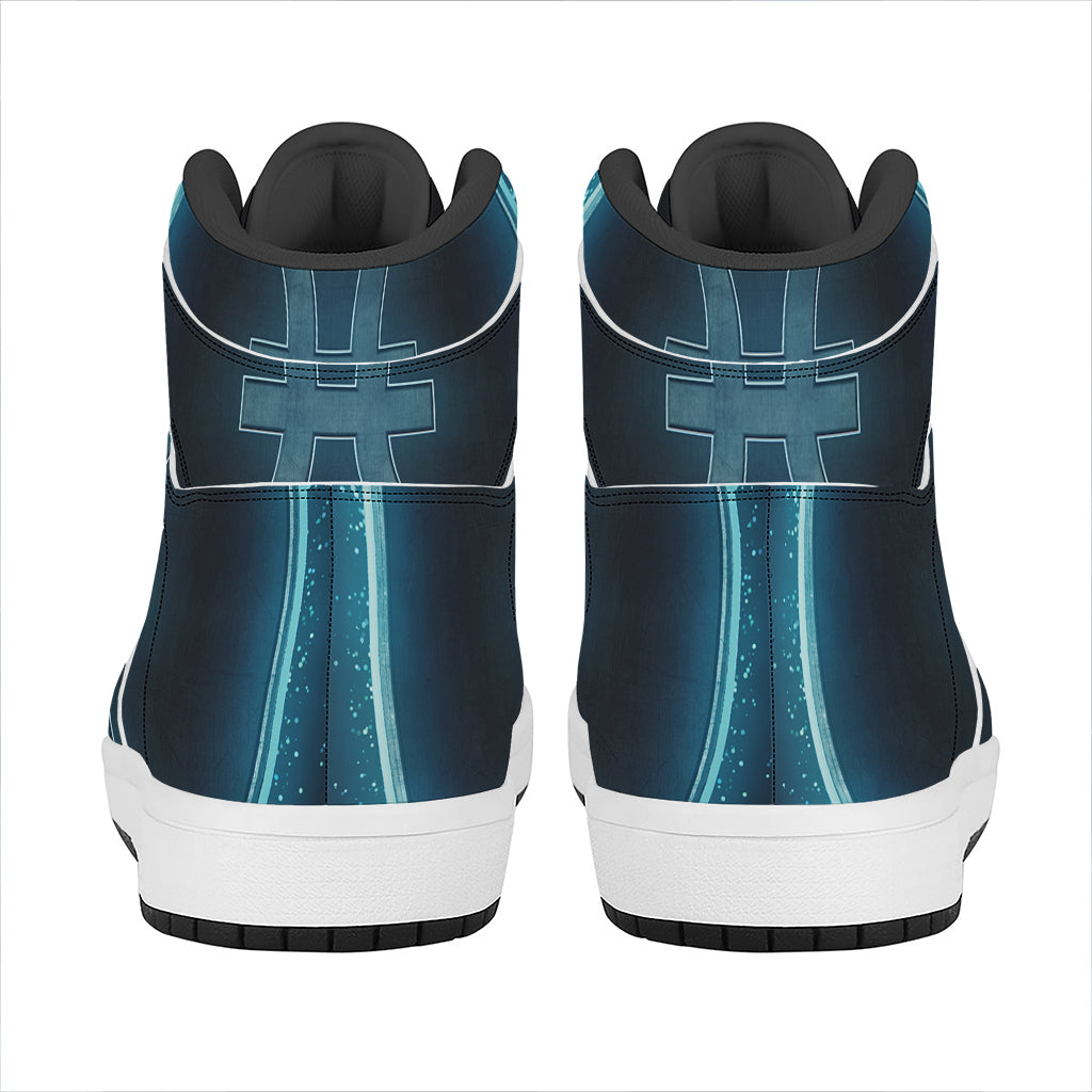 Blue Pisces Zodiac Sign Print High Top Leather Sneakers