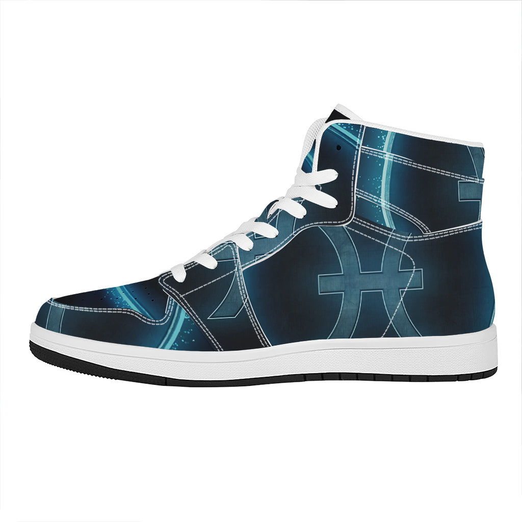 Blue Pisces Zodiac Sign Print High Top Leather Sneakers