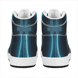 Blue Pisces Zodiac Sign Print High Top Leather Sneakers