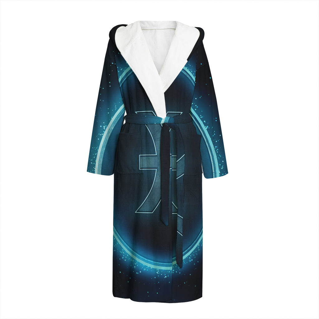 Blue Pisces Zodiac Sign Print Hooded Bathrobe