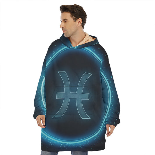 Blue Pisces Zodiac Sign Print Hoodie Blanket
