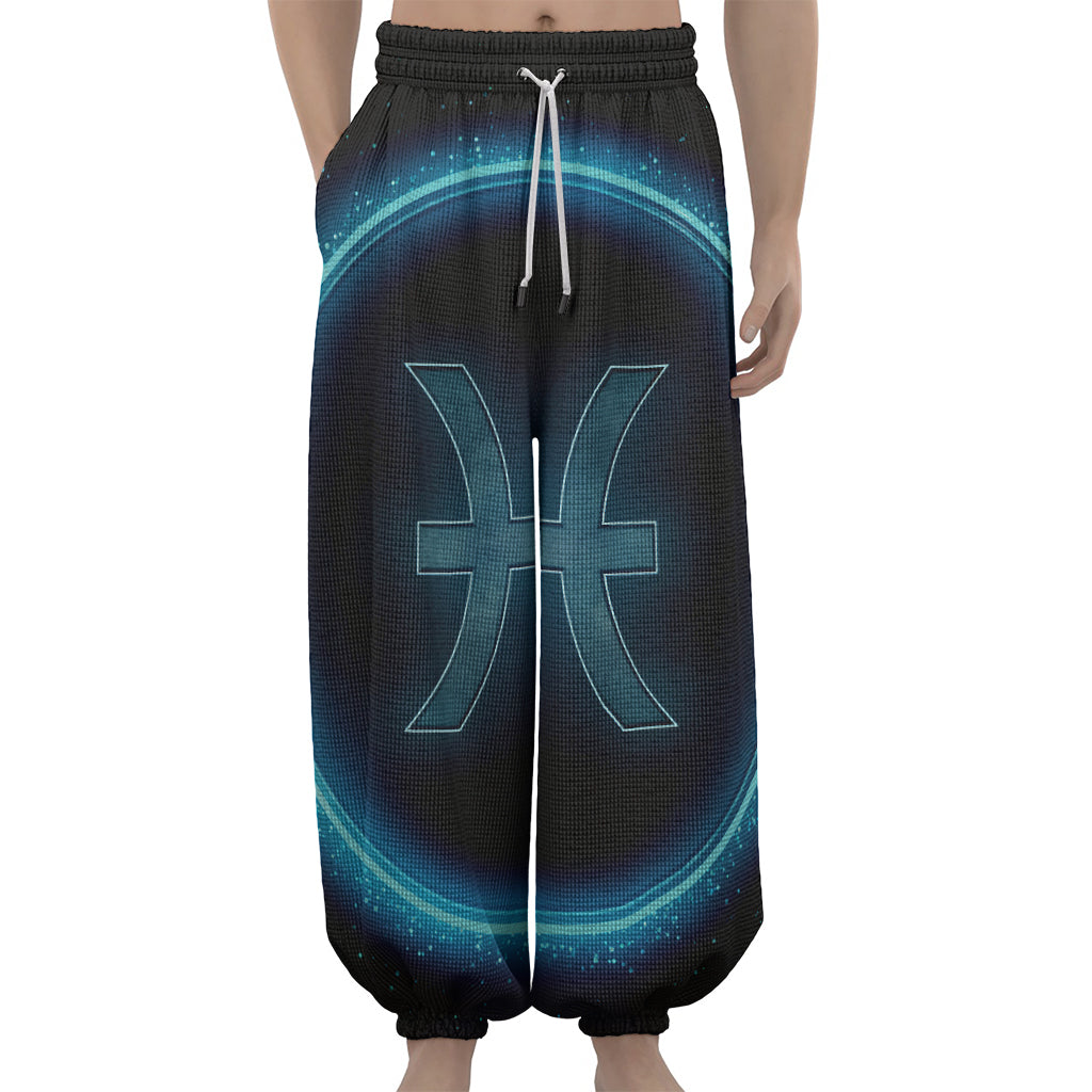 Blue Pisces Zodiac Sign Print Lantern Pants