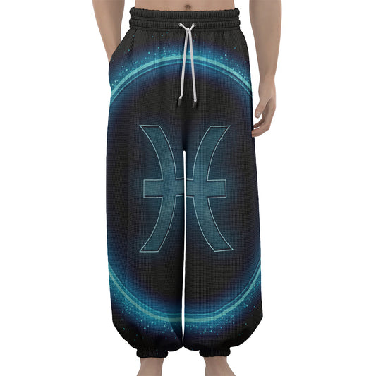Blue Pisces Zodiac Sign Print Lantern Pants
