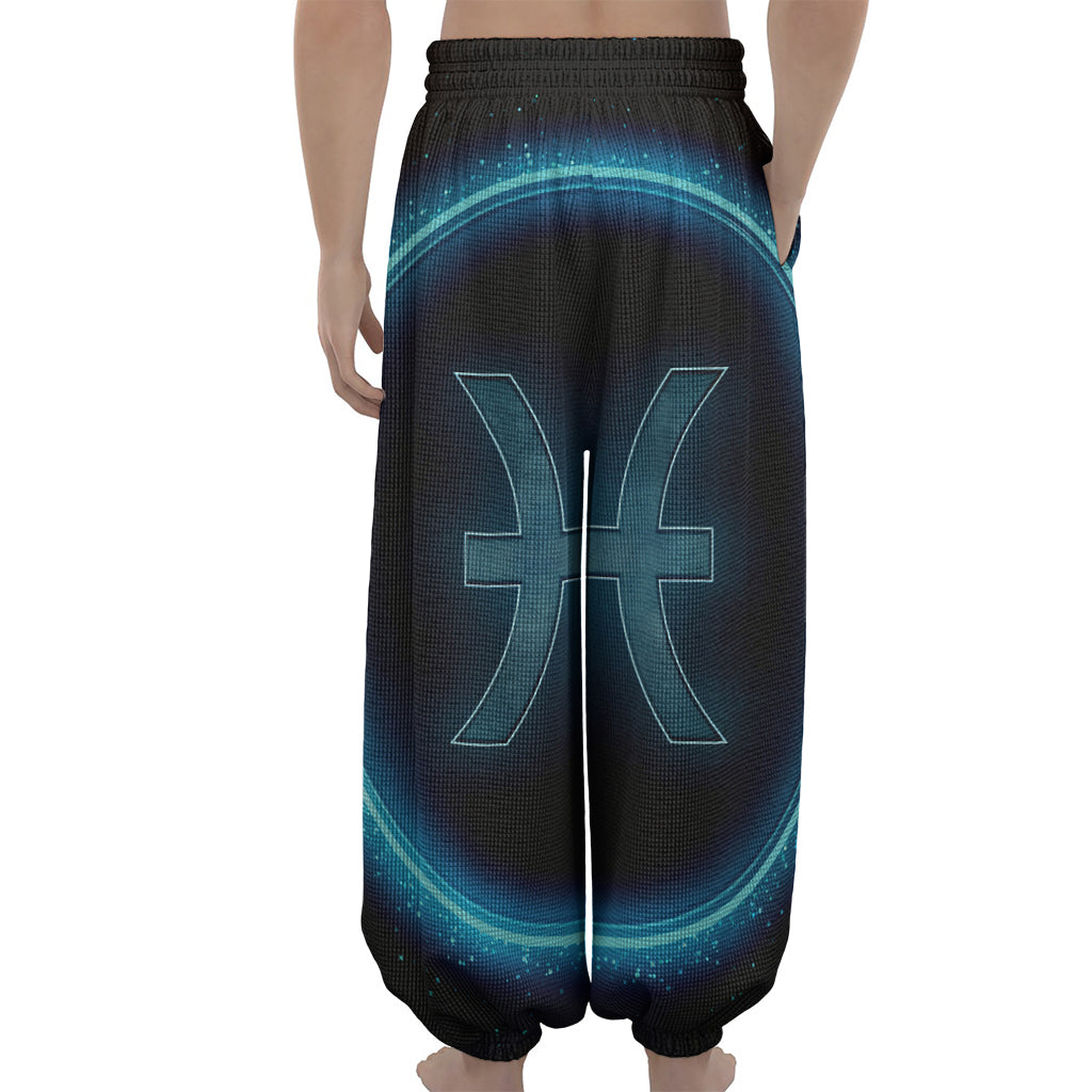 Blue Pisces Zodiac Sign Print Lantern Pants