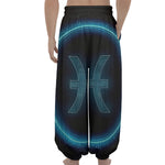 Blue Pisces Zodiac Sign Print Lantern Pants