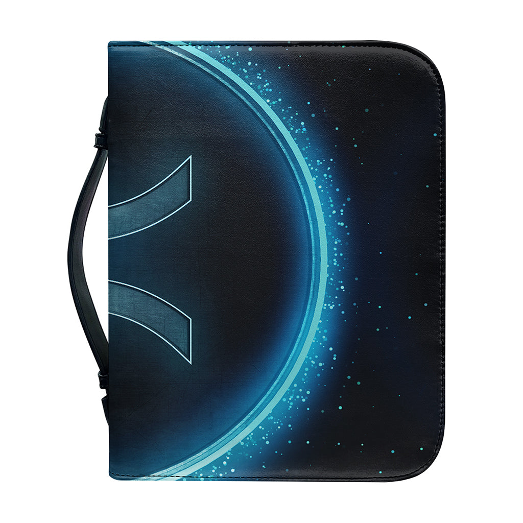 Blue Pisces Zodiac Sign Print Leather Bible Cover