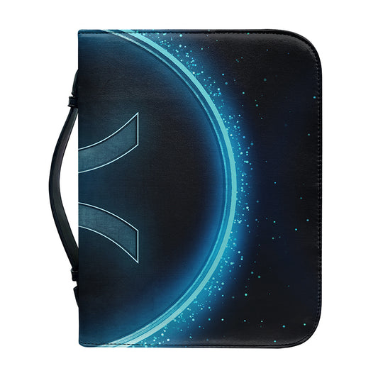 Blue Pisces Zodiac Sign Print Leather Bible Cover