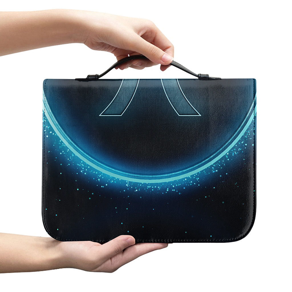 Blue Pisces Zodiac Sign Print Leather Bible Cover