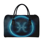 Blue Pisces Zodiac Sign Print Leather Duffle Bag
