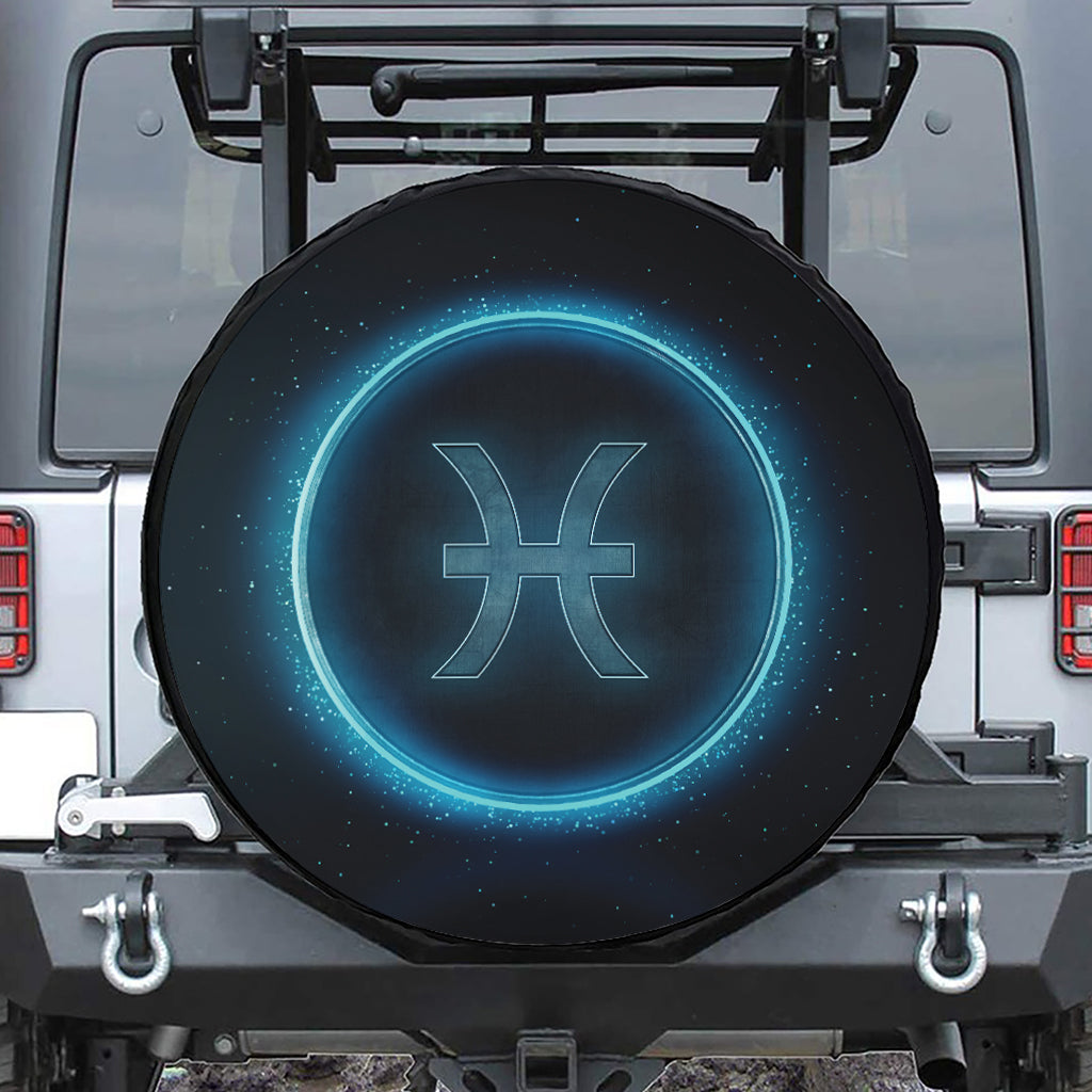 Blue Pisces Zodiac Sign Print Leather Spare Tire Cover