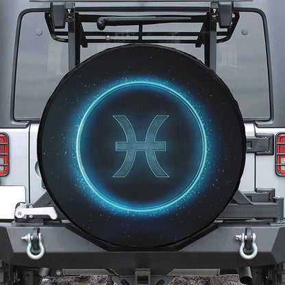 Blue Pisces Zodiac Sign Print Leather Spare Tire Cover