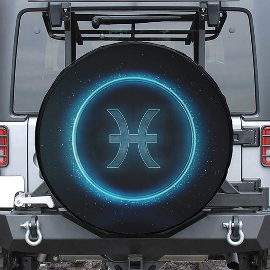 Blue Pisces Zodiac Sign Print Leather Spare Tire Cover