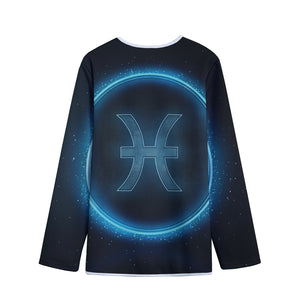 Blue Pisces Zodiac Sign Print Long Sleeve Short Coat