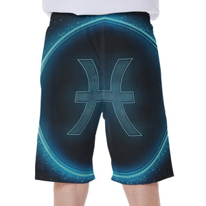 Blue Pisces Zodiac Sign Print Men's Beach Shorts