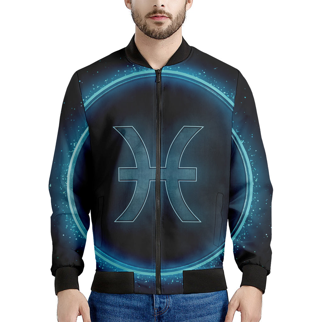 Blue Pisces Zodiac Sign Print Men's Bomber Jacket