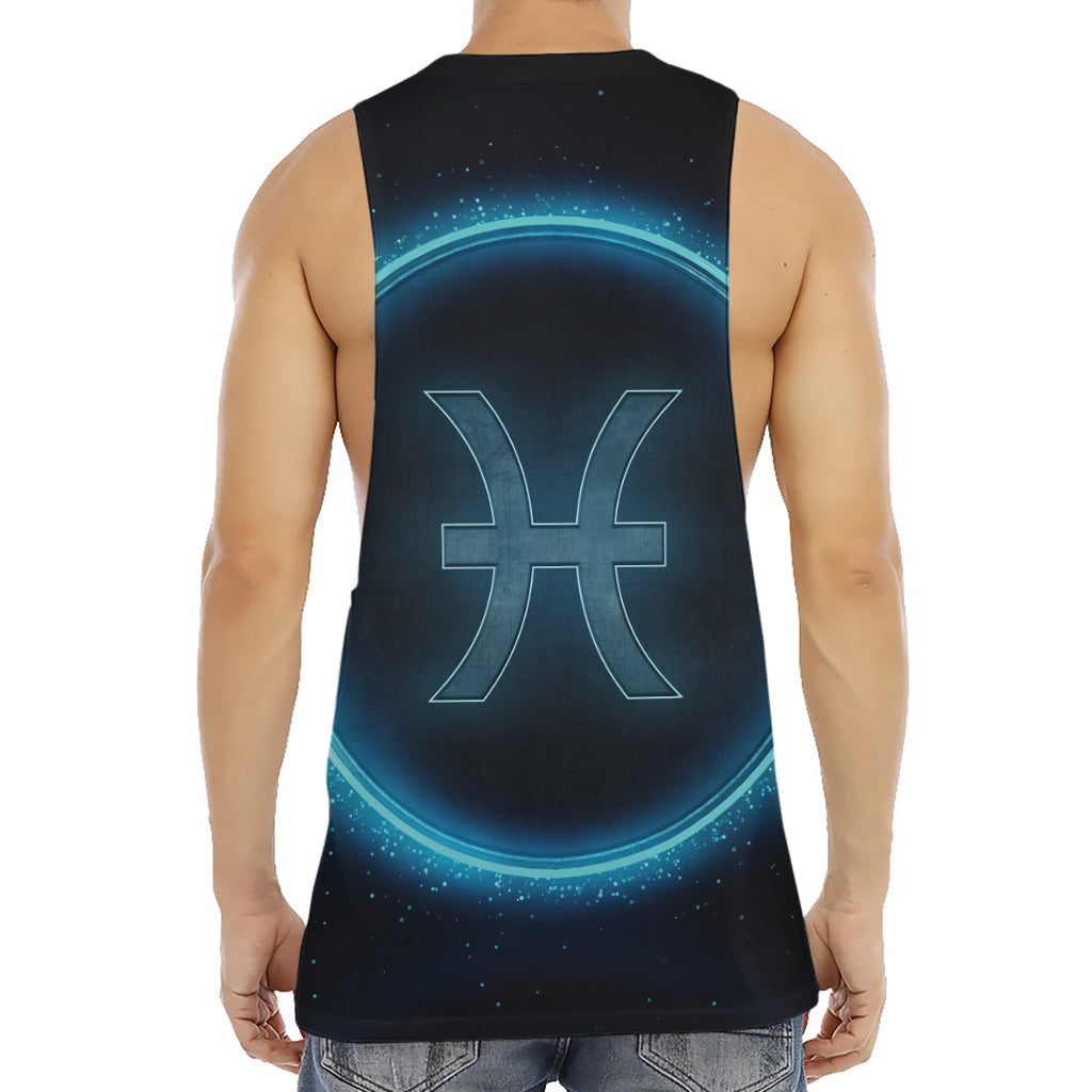Blue Pisces Zodiac Sign Print Men's Muscle Tank Top