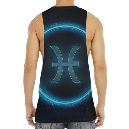 Blue Pisces Zodiac Sign Print Men's Muscle Tank Top