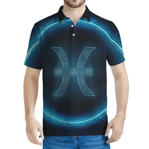 Blue Pisces Zodiac Sign Print Men's Polo Shirt