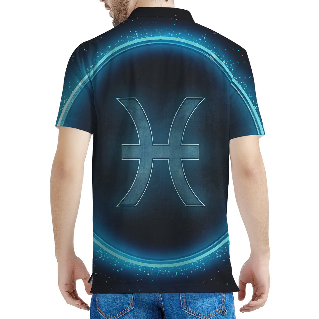 Blue Pisces Zodiac Sign Print Men's Polo Shirt