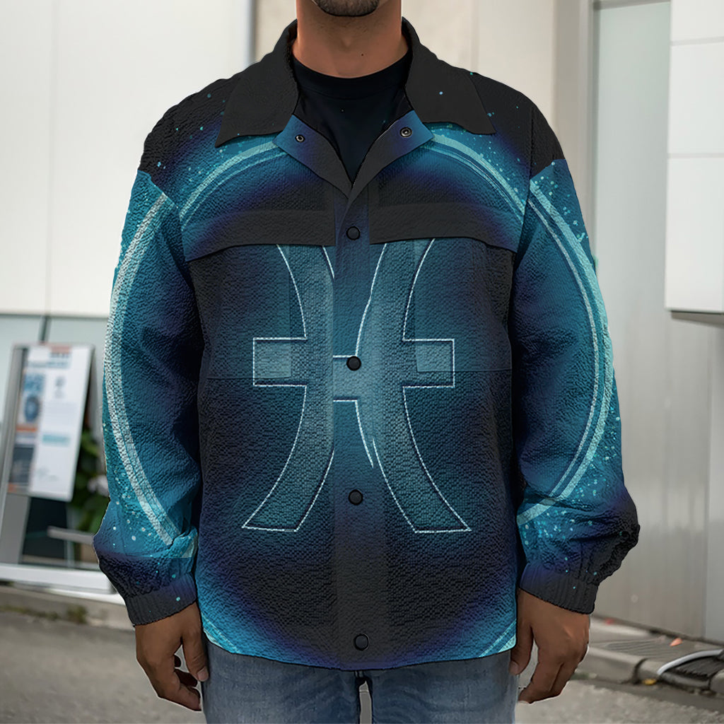 Blue Pisces Zodiac Sign Print Men's Shirt Jacket