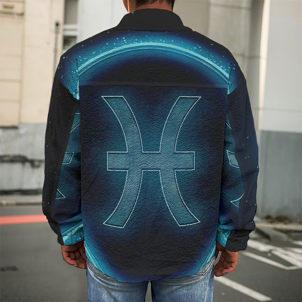 Blue Pisces Zodiac Sign Print Men's Shirt Jacket