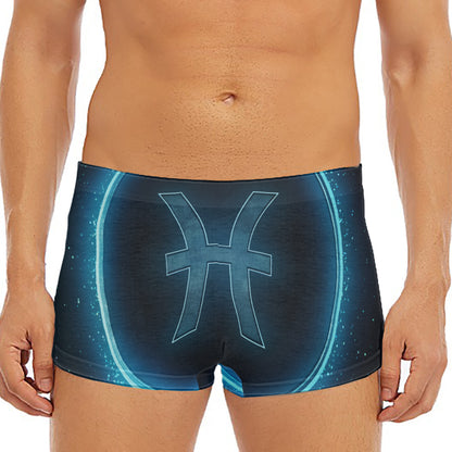 Blue Pisces Zodiac Sign Print Men's Short Boxer Briefs