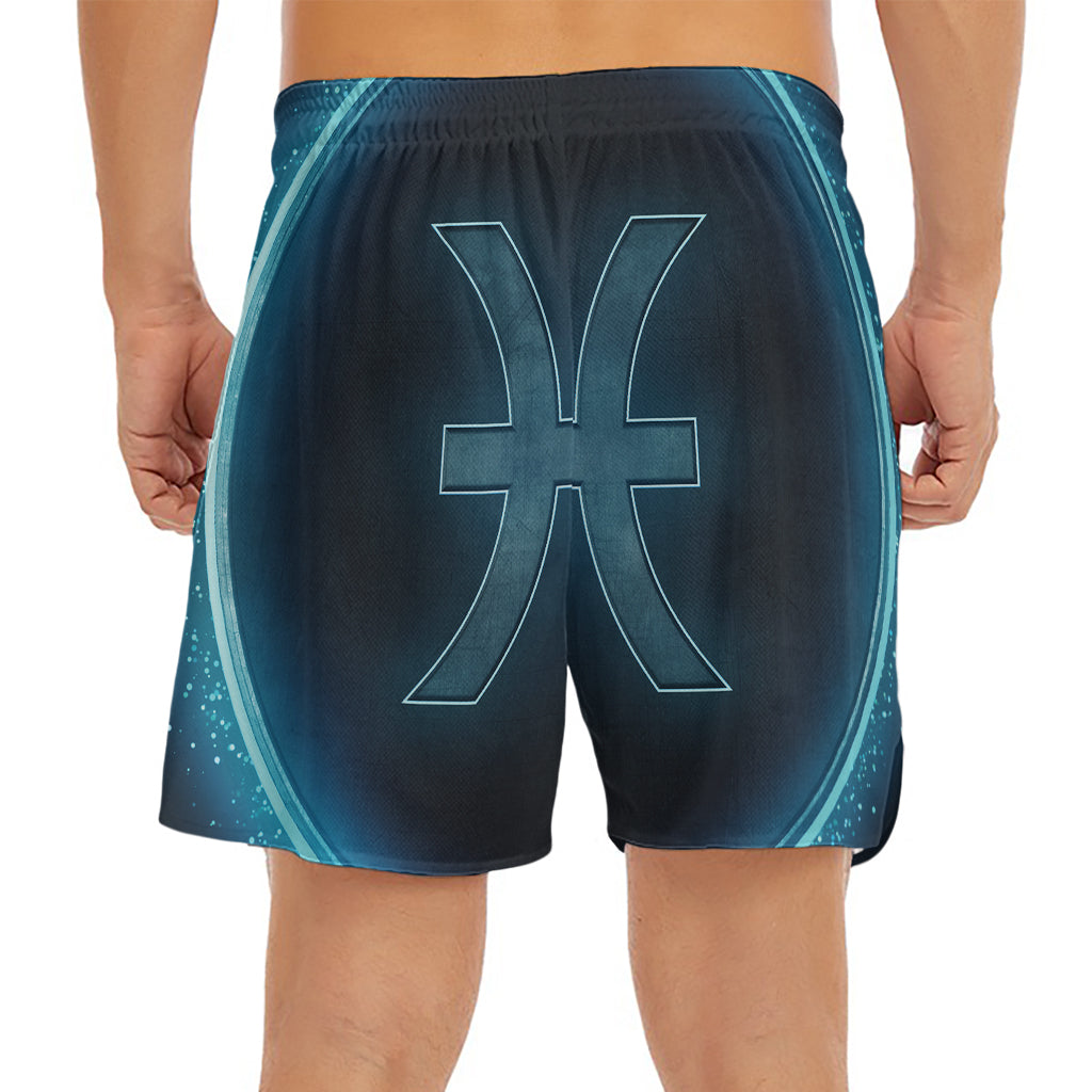 Blue Pisces Zodiac Sign Print Men's Split Running Shorts