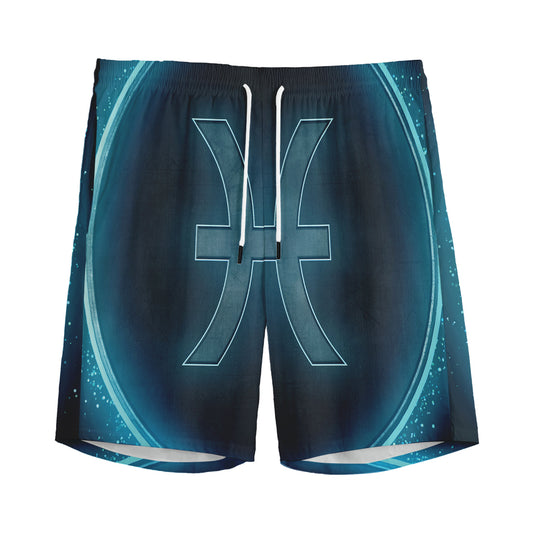 Blue Pisces Zodiac Sign Print Men's Sports Shorts