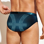 Blue Pisces Zodiac Sign Print Men's Swim Briefs