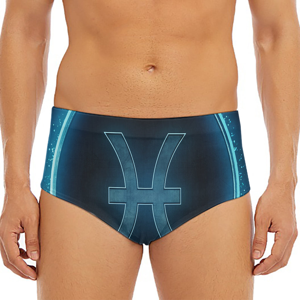 Blue Pisces Zodiac Sign Print Men's Triangle Swim Briefs