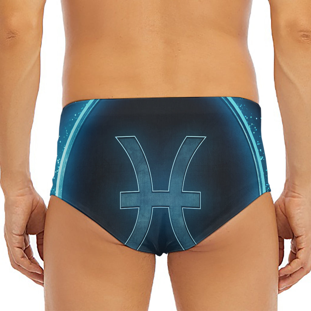 Blue Pisces Zodiac Sign Print Men's Triangle Swim Briefs