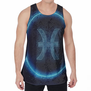 Blue Pisces Zodiac Sign Print Men's Velvet Tank Top