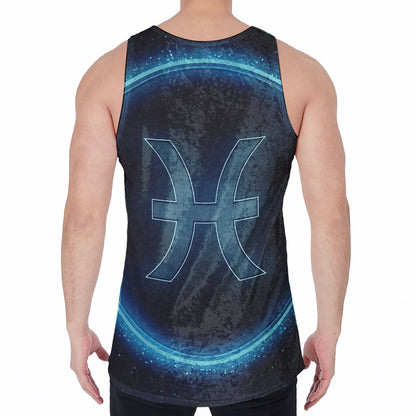Blue Pisces Zodiac Sign Print Men's Velvet Tank Top