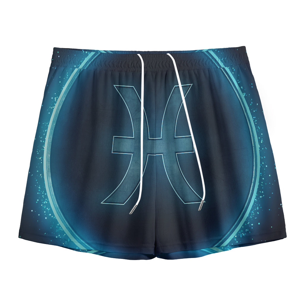 Blue Pisces Zodiac Sign Print Mesh Shorts