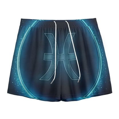 Blue Pisces Zodiac Sign Print Mesh Shorts