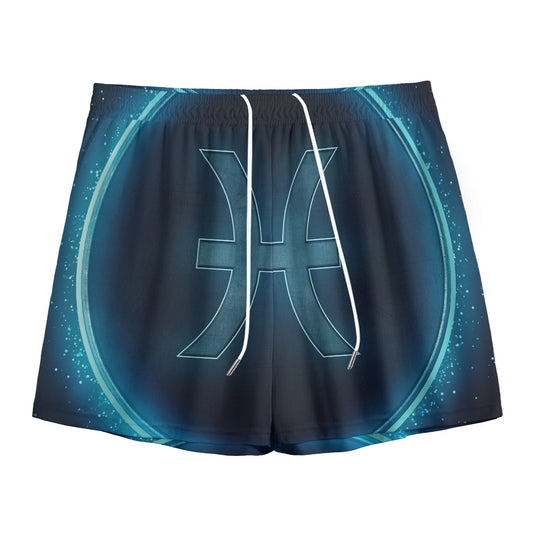 Blue Pisces Zodiac Sign Print Mesh Shorts