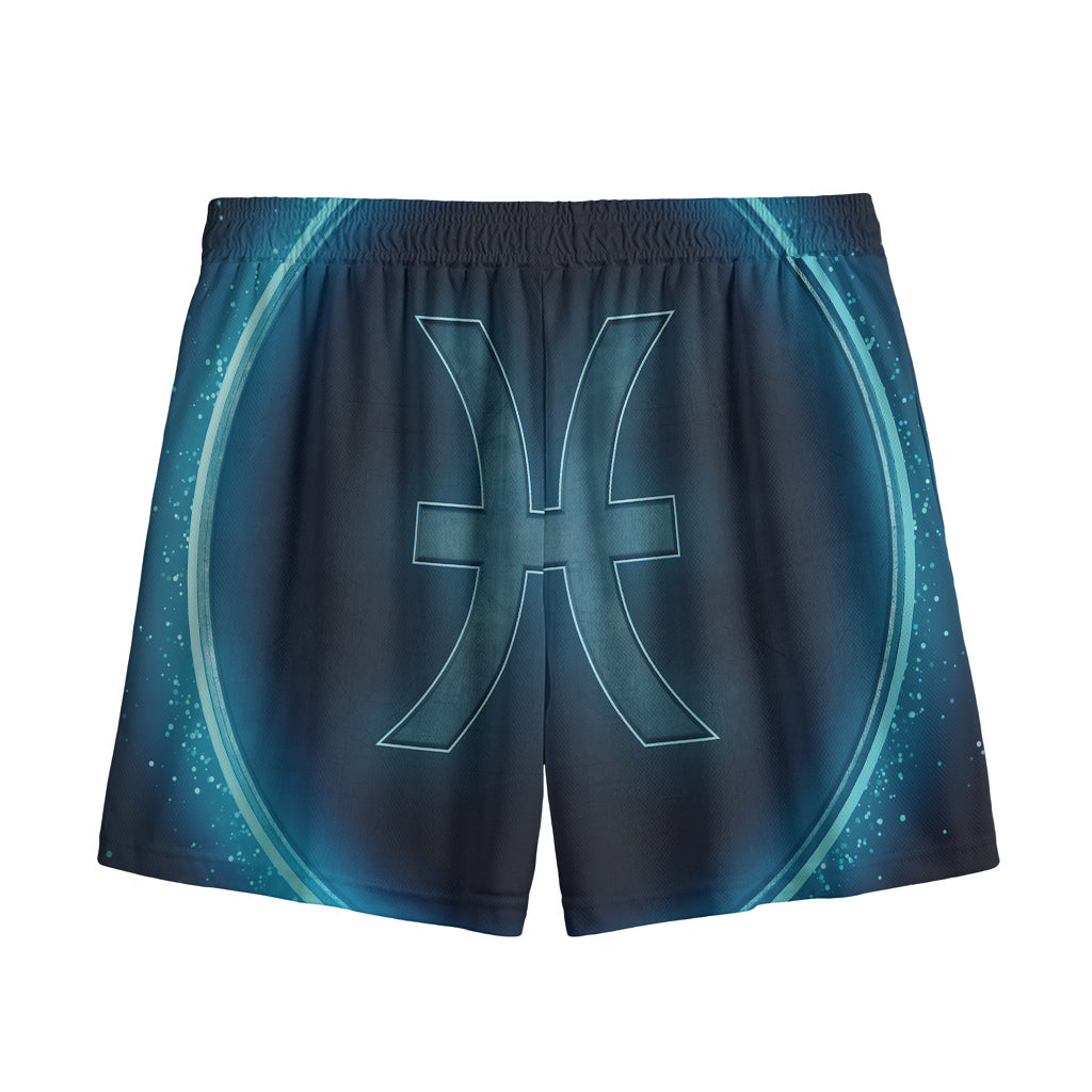 Blue Pisces Zodiac Sign Print Mesh Shorts