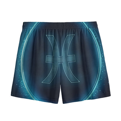Blue Pisces Zodiac Sign Print Mesh Shorts