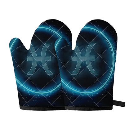 Blue Pisces Zodiac Sign Print Oven Mitts