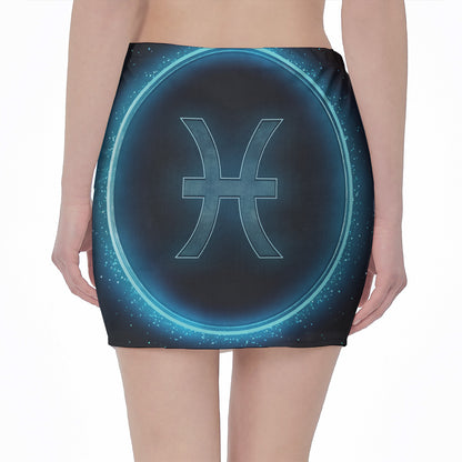 Blue Pisces Zodiac Sign Print Pencil Mini Skirt