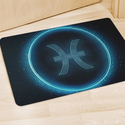Blue Pisces Zodiac Sign Print Polyester Doormat