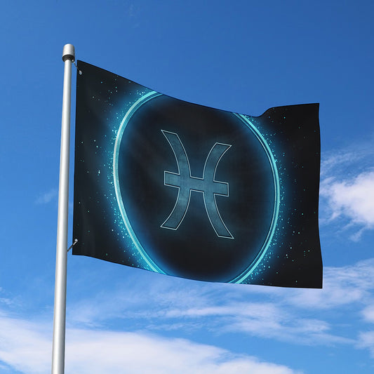 Blue Pisces Zodiac Sign Print Polyester Flag