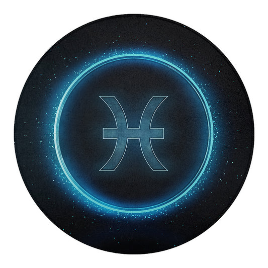 Blue Pisces Zodiac Sign Print Round Blanket