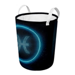 Blue Pisces Zodiac Sign Print Round Laundry Basket