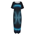 Blue Pisces Zodiac Sign Print Short Sleeve Long Nightdress