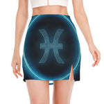 Blue Pisces Zodiac Sign Print Side Slit Mini Skirt