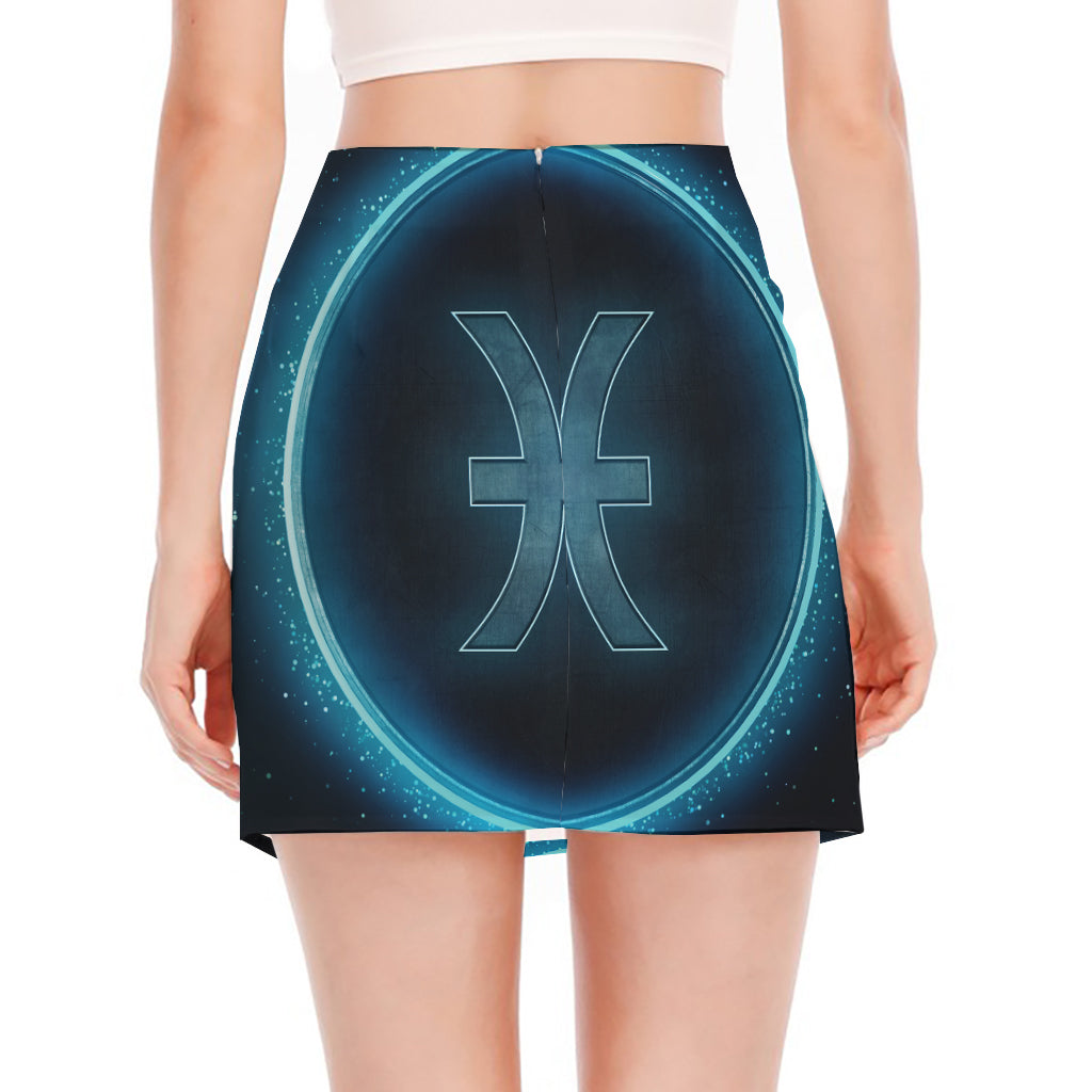 Blue Pisces Zodiac Sign Print Side Slit Mini Skirt