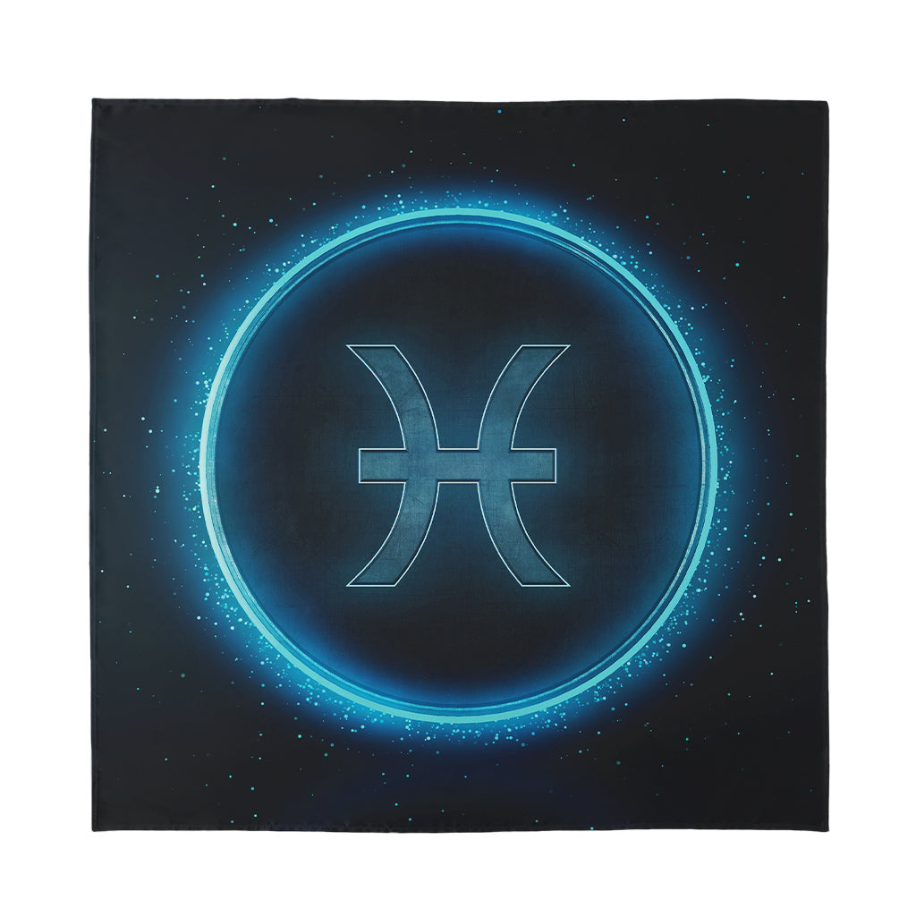 Blue Pisces Zodiac Sign Print Silk Bandana