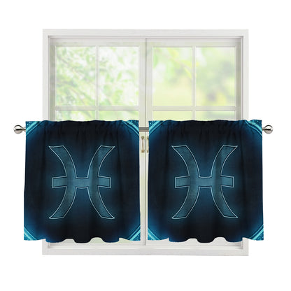 Blue Pisces Zodiac Sign Print Tier Curtains