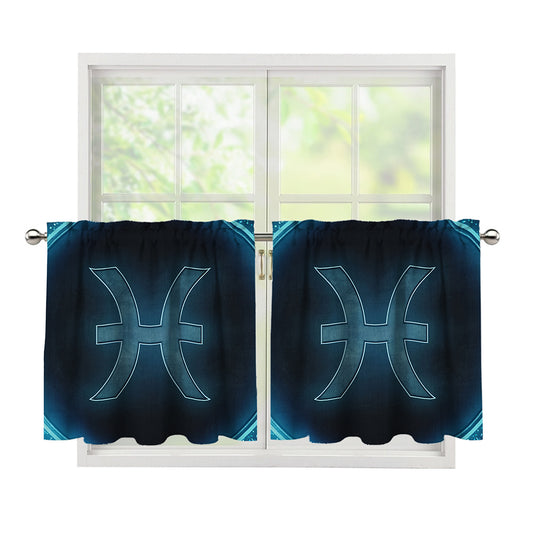 Blue Pisces Zodiac Sign Print Tier Curtains